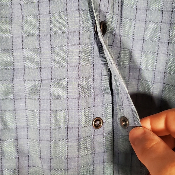 5.11 TACTICAL BLUE GREEN PLAID SHORT SLEEVE BUTTON-UP SNAP SHIRT - Picture 3 of 6